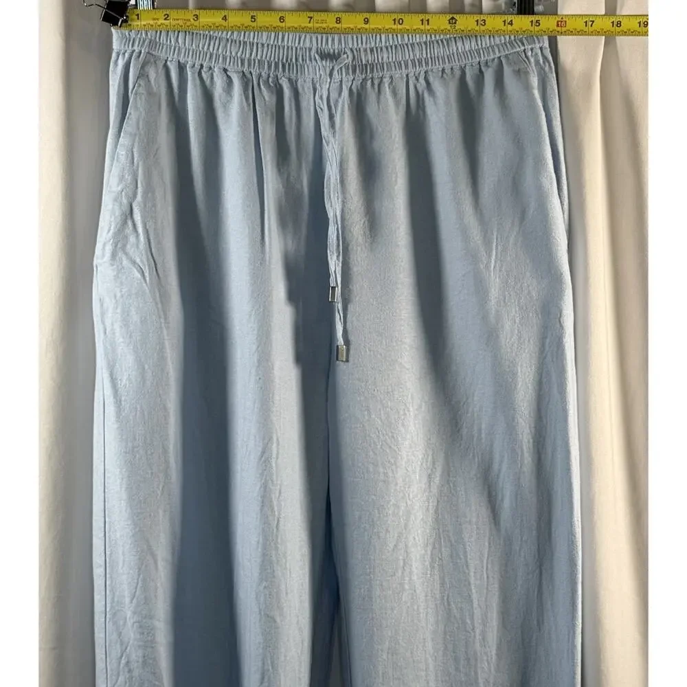 Zara Light Blue Linen Drawstring Pants
